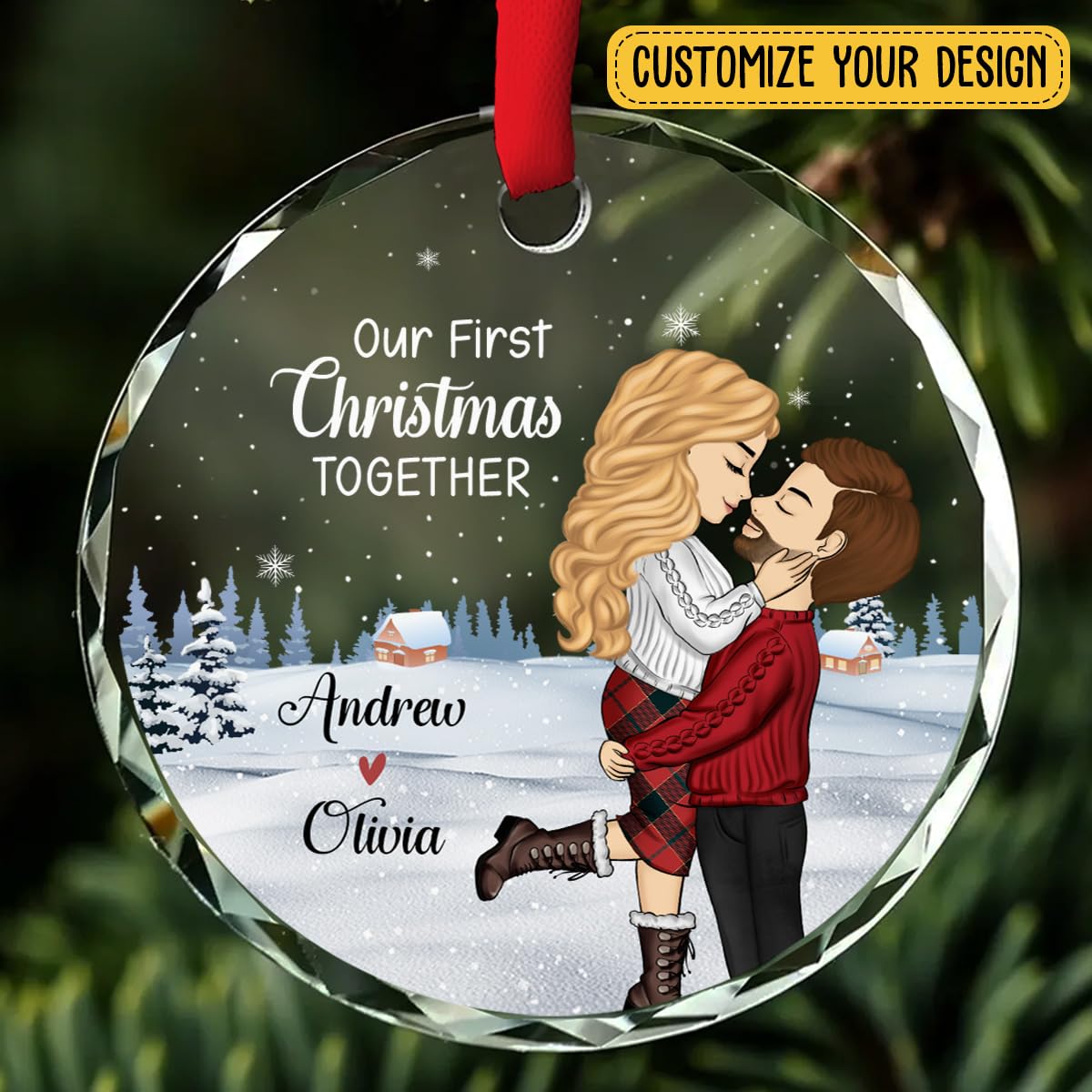 Wrappiness Our First Christmas Together 2025 - Personalized Glass Ornament New Couple Custom 1st Xmas Together Hanging Ornament Gift for Him for Her Wife Husband First Year as Mr&Mrs (A02)