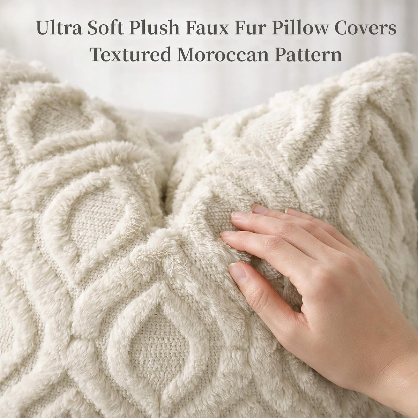 decorUhome Fall Throw Pillow Covers 18x18 Inch Set of 2, Soft Plush Faux Wool Beige Solid Couch Pillow Covers, Accent Farmhouse Neutral Square Pillow Cases for Sofa Bed Living Room
