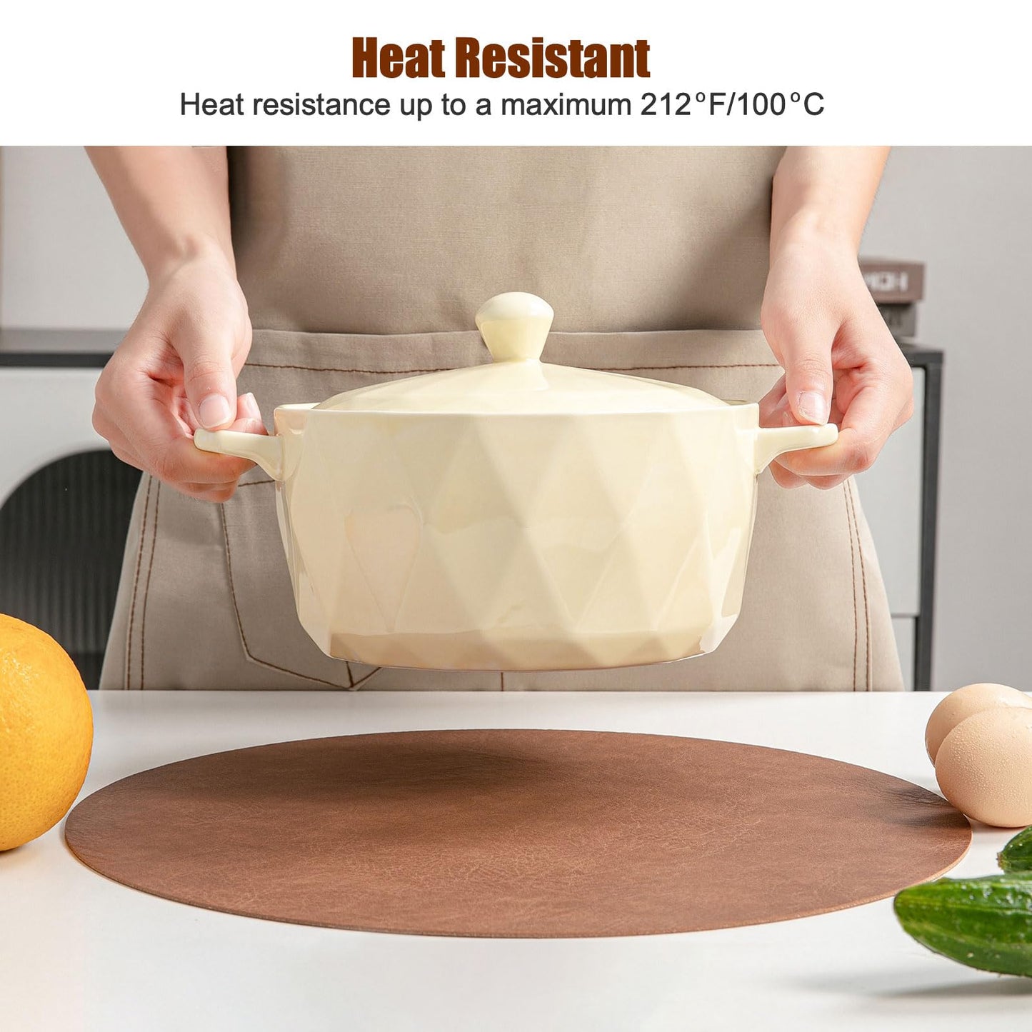 Gihunk PU Leather Placemats Set of 6,15 Inches Round placemats, Table Placemats and Easy to Wipe Off for Dining Table, Kitchen, Party Decoration