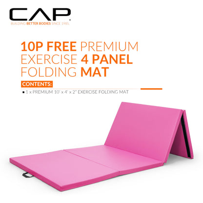 CAP Barbell Folding Exercise Mat – Durable, Anti-Tear, Thick Padding for Fitness, Aerobics, Gymnastics & Home Workouts. 10' x 4' x 2" thick PINK