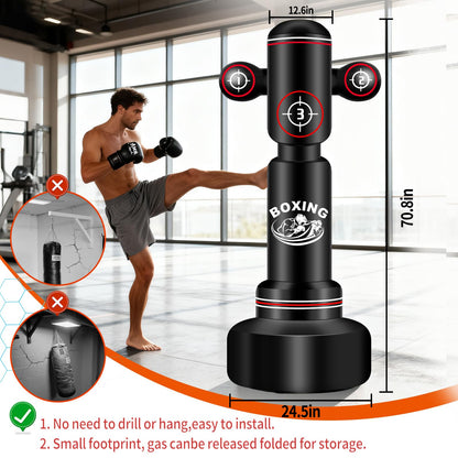 Heavy Boxing Bag with Stand for Adult Teens, 70'' Freestanding Punching Bag with Boxing Gloves, Men Women Standing Kickboxing Bag, Kickboxing Bags for Beginners Training MMA Muay Thai Fitness Home Gym