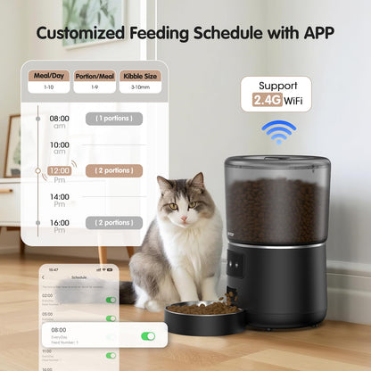 UPOTGP Automatic Cat Feeder, Cat Food Dispenser 4L, 2.4G WiFi Cat Feeder Automatic 1-10 Meals, 1-9 Portions/Meal Timed Cat Feeder, Automatic Pet Feeder for Cats Dog with Stainless Steel Feeding Bowl
