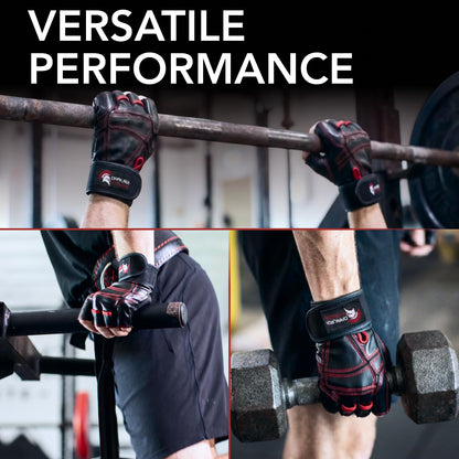 Dark Iron Fitness Genuine Leather Gym Gloves for Men Women, Small Wrist Wrap Support Workout Gloves for Weight Lifting Crossfit Deadlift Barbell Exercise Palm Padding Callus Protection Grips