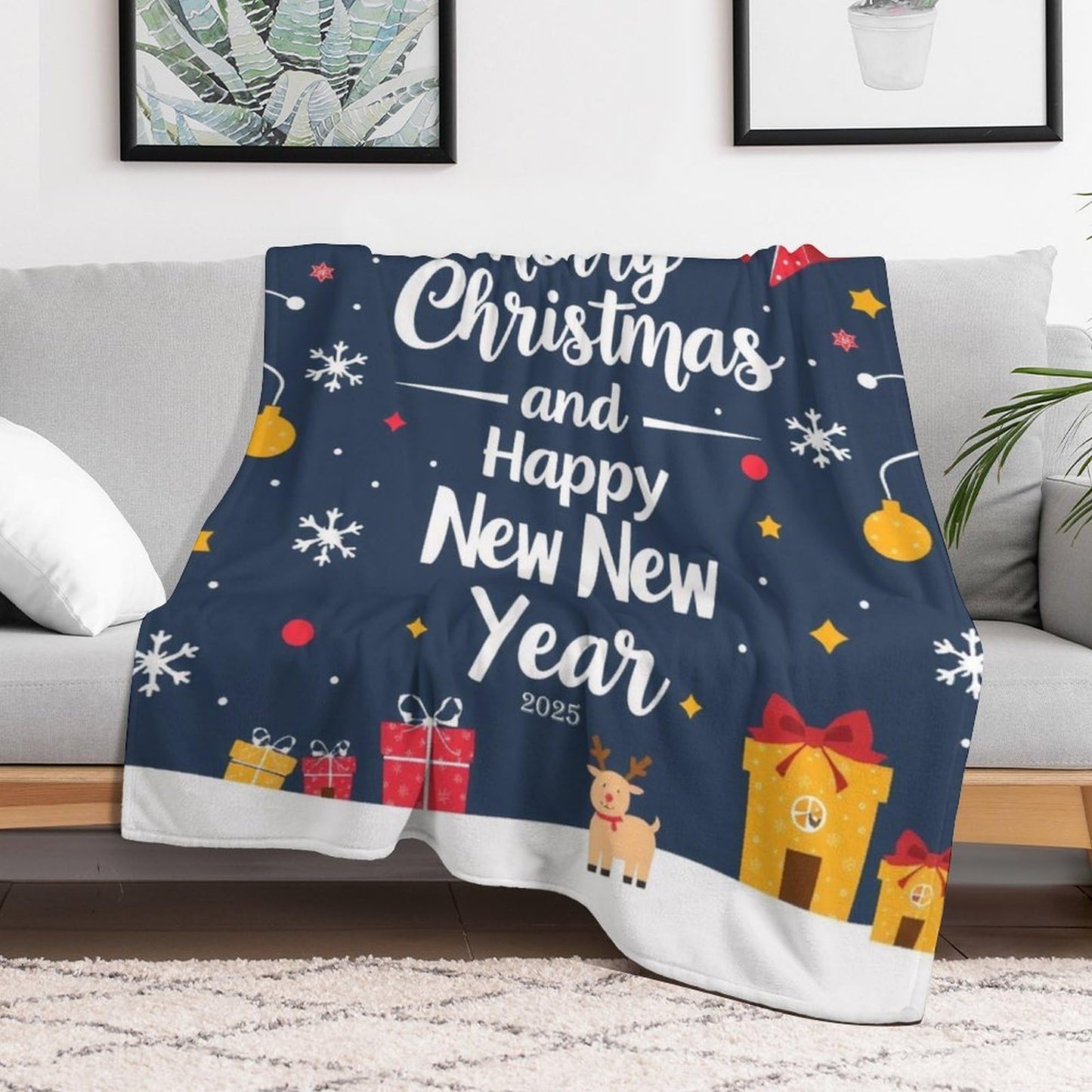 Christmas Printed Blanket Super Soft Flannel Fleece Cozy Blankets for Bed,Sofa,Couch,Gifts for Women Men,Camping and Travel Warm Fuzzy Blanket for All Season (Merry Christmas, 50" x60)