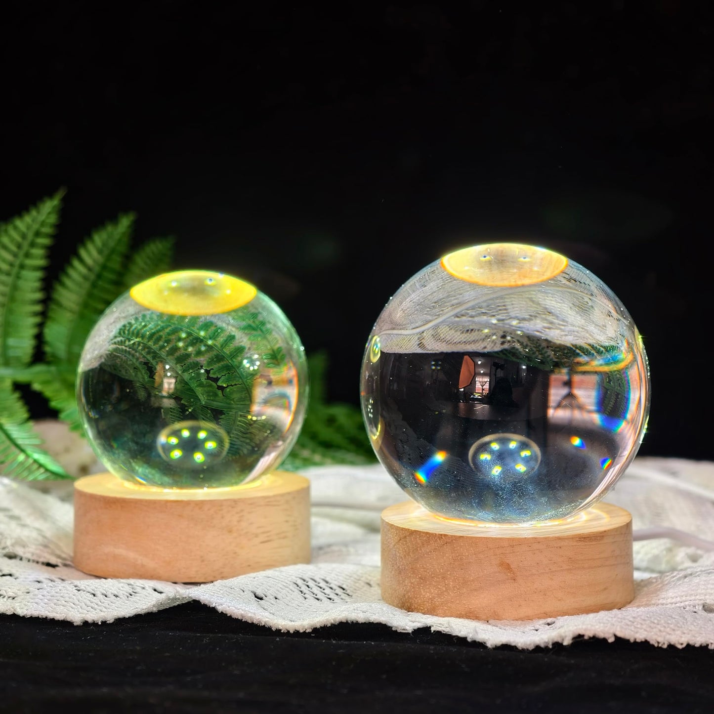 vskikris 8-Pack Warm Light LED Base for Crystal Glass Ball - 2.5in LED Wood Display Base - Glass Crystal Artwork, Holiday Party Decoration