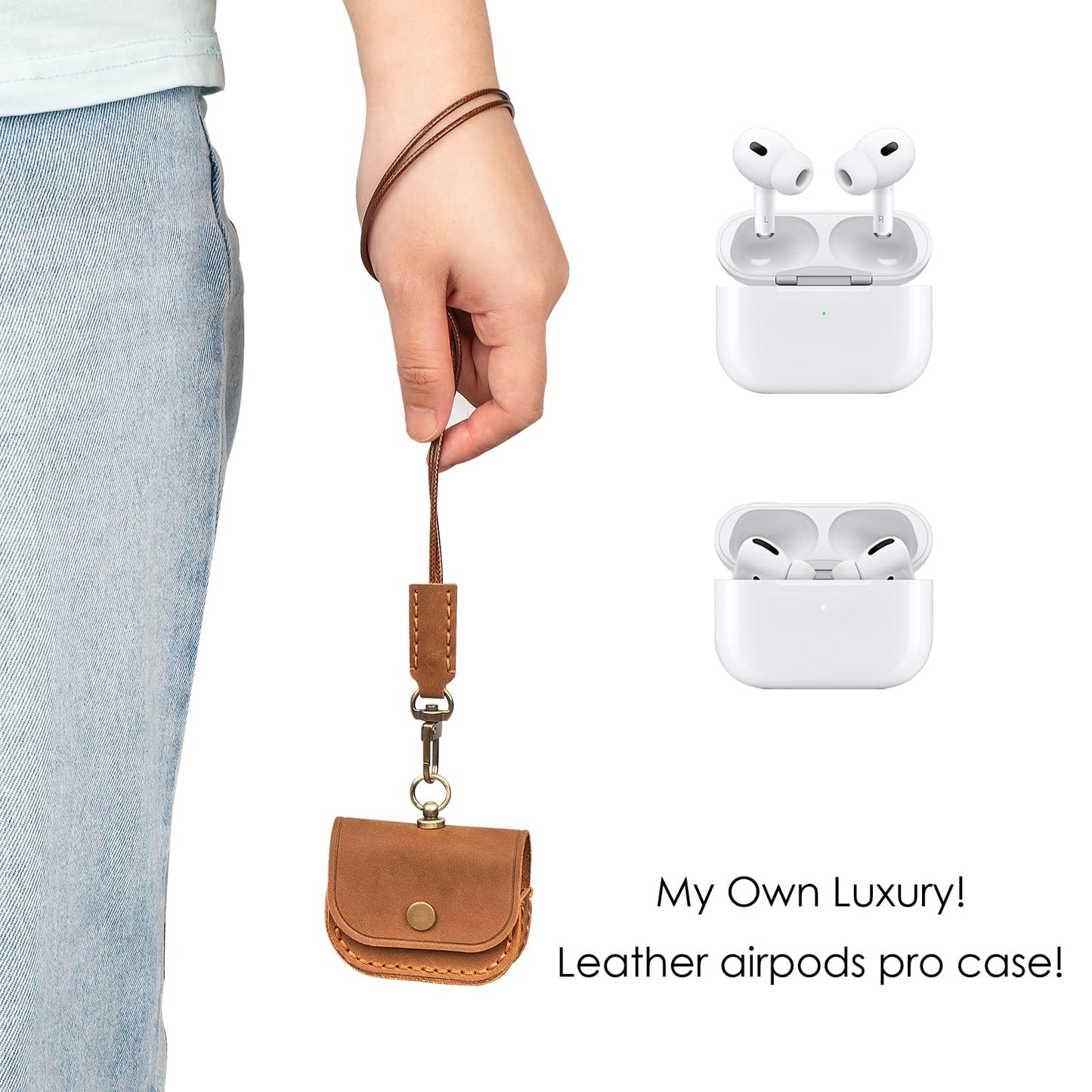 Musiin Premium Leather Bag Compatible with Airpods Pro 2/1 and Earphone Protective Storage Cover Pouch Portable Carrying Case(Brown)