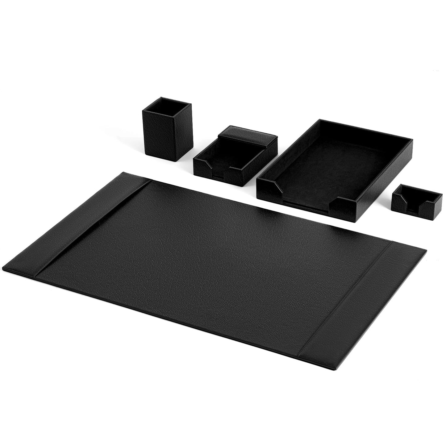 Sayglossy Leather Desk Pad Accessories Set - Blotter, Mat Protector, Organizer With Side Rails for Writing, Office, Home, Workplace Desktop Supplies (Black)