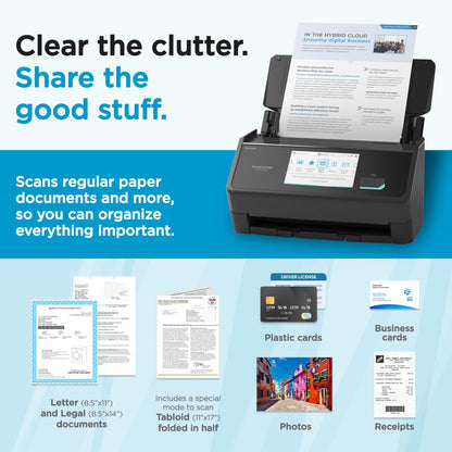 ScanSnap iX2500 Wireless or USB High-Speed Cloud Enabled Document, Photo & Receipt Scanner with Large 5" Touchscreen and 100 Page Auto Document Feeder for Mac or PC, Black