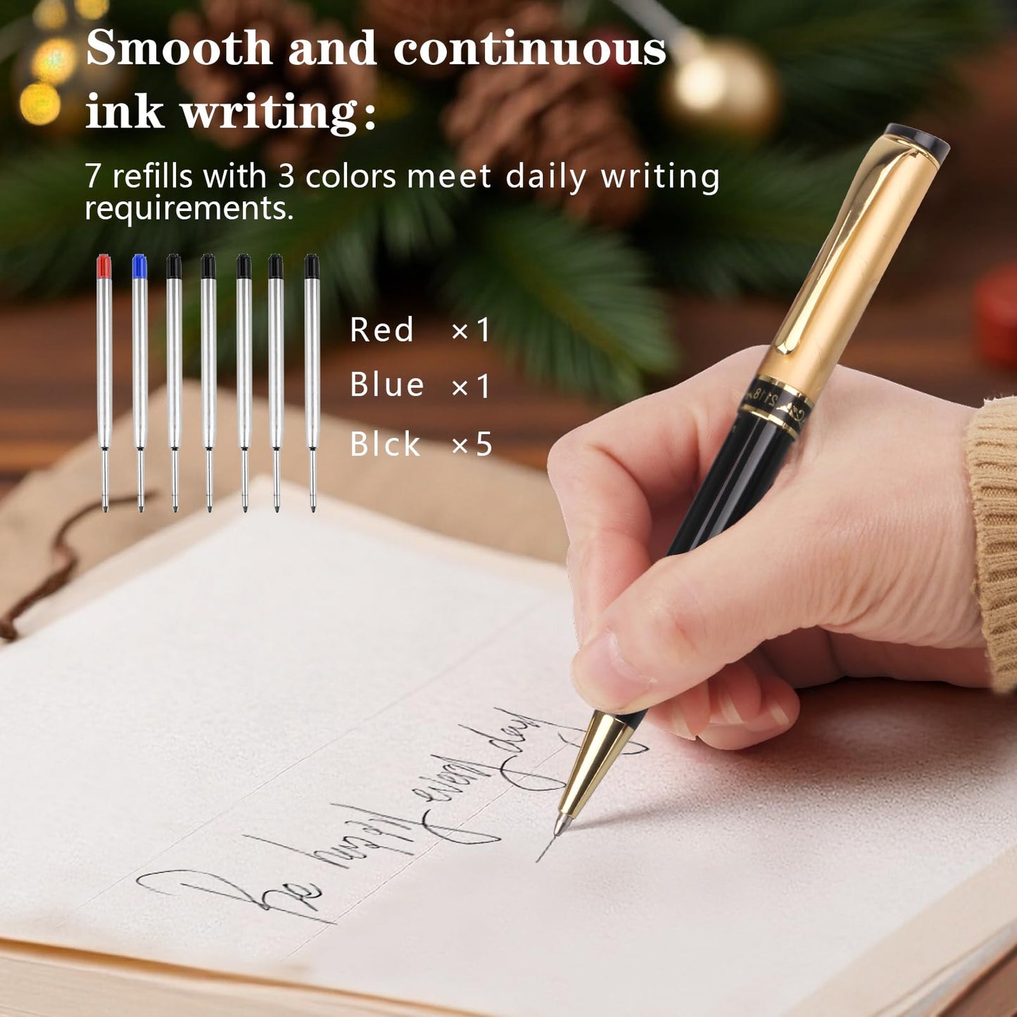 Shiduode Luxury Ballpoint Pens, Retractable Metal Pen with 7 Refills (Black, Blue, Red) for Smooth Writing - Executive Office Desk Accessories, Ideal Gifts for Professionals, Teachers,Nurses