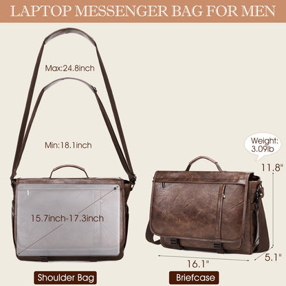 17.3 Inch Messenger Bag for Men: Laptop Bag PU Leather Work Briefcase Large Carry On Computer for Office College Travel,PU Coffee