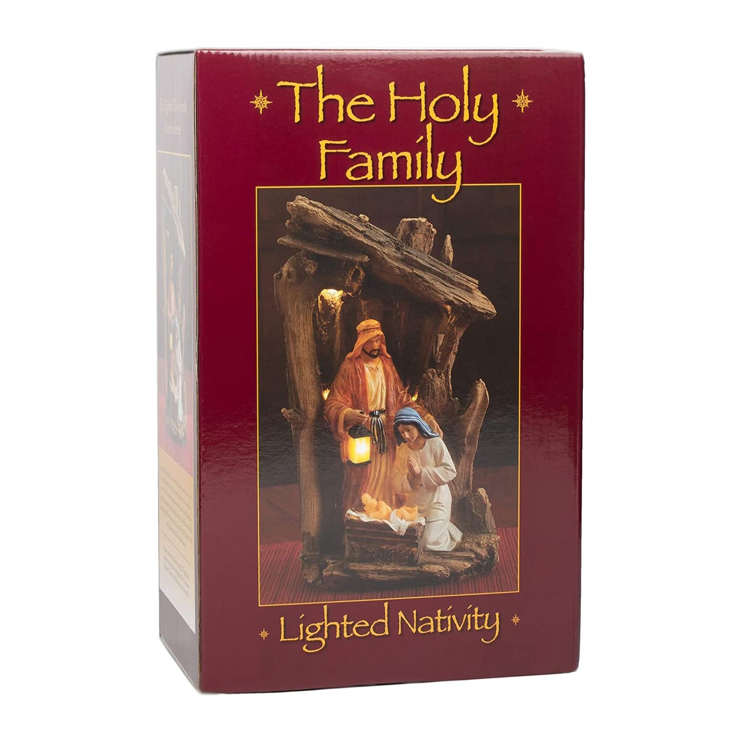 Three Kings Gifts Lighted Holy Family Nativity Scene Christmas Manger Display with LED Lights – Indoor Religious Holiday Décor Featuring Mary, Joseph & Baby Jesus – Rustic Stable Christmas Decoration