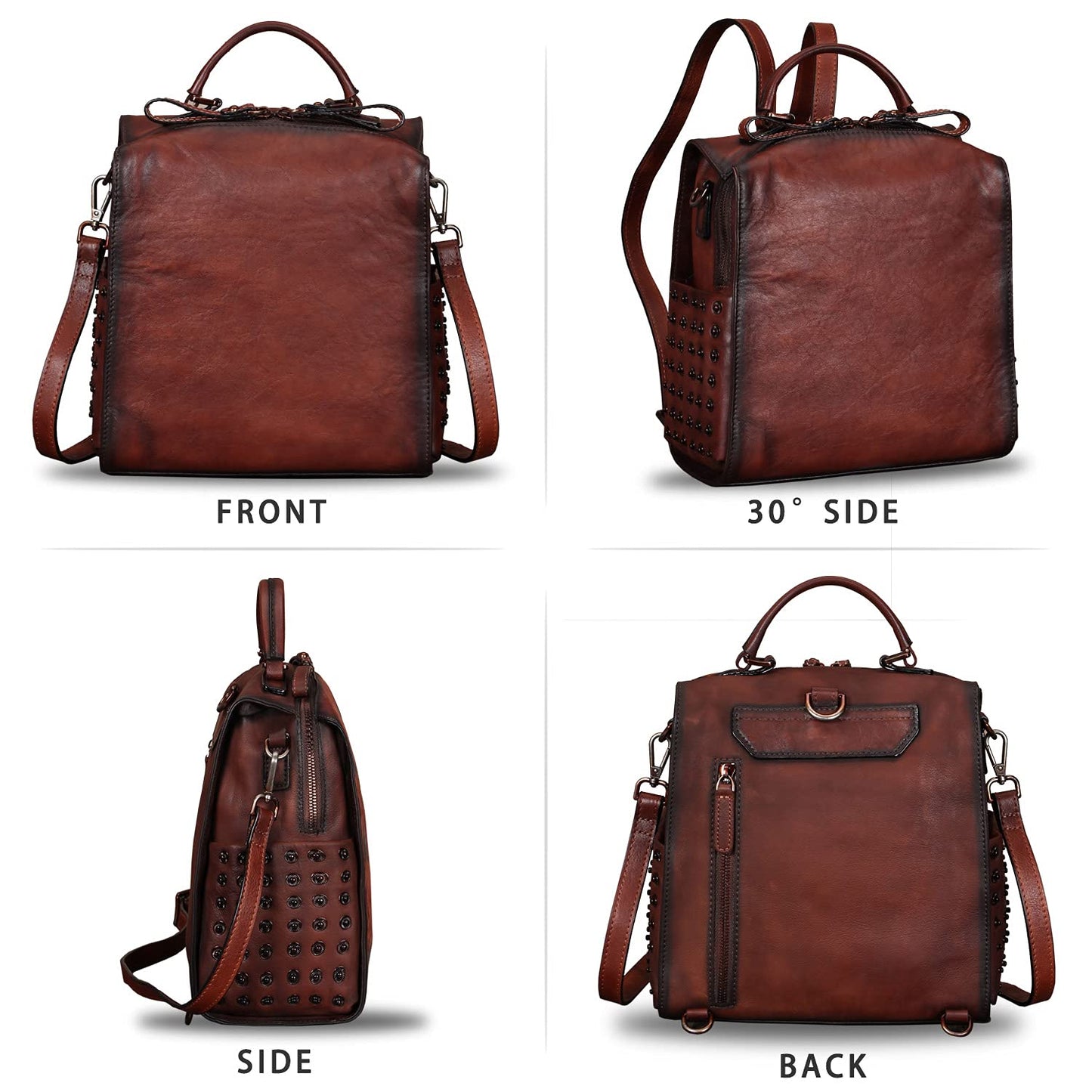 Genuine Leather Backpack for Women Convertible Satchel Rucksack Casual Crossbody Daypack Shoulder Bag Handbag Purse Medium
