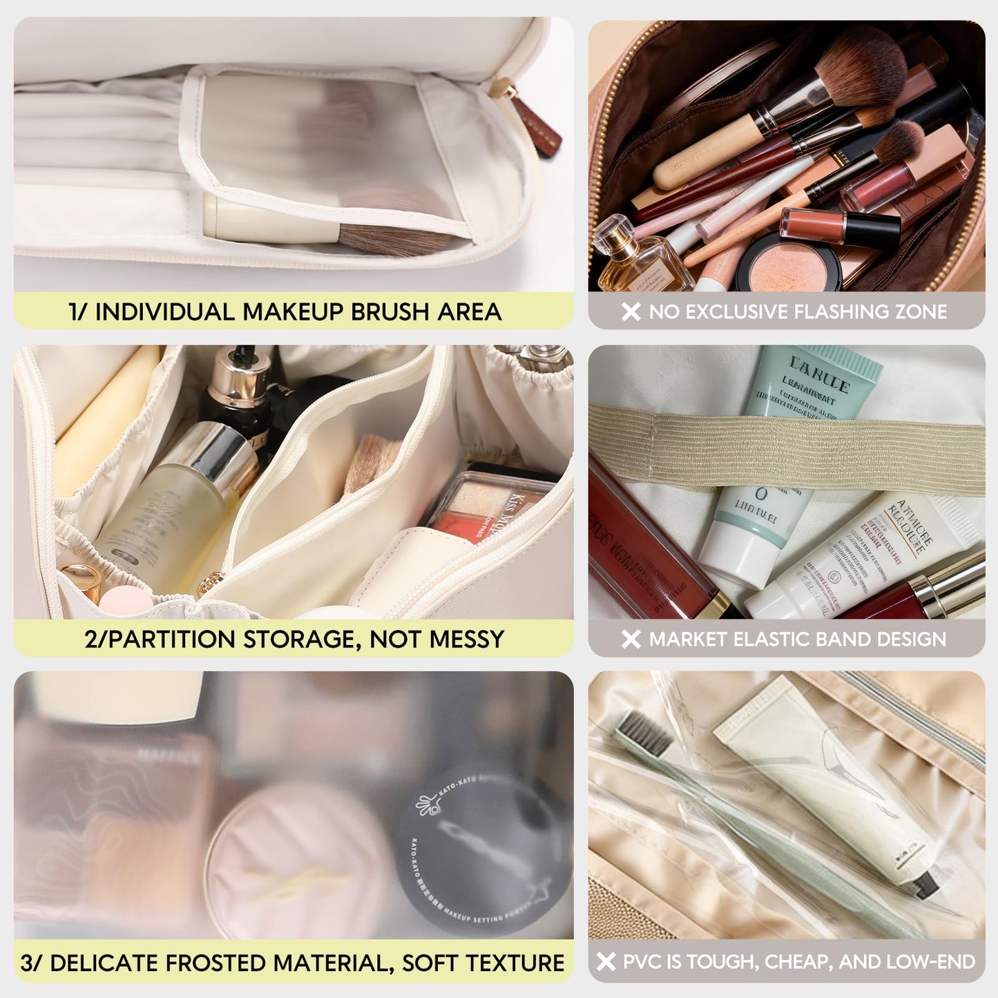 GIVLEFLY Makeup Bag for Women, Large Cosmetic Bag, Travel Toiletry Bag, Waterproof Nylon Organizer with Microfiber Leather, Flat Open for Skincare & Brushes