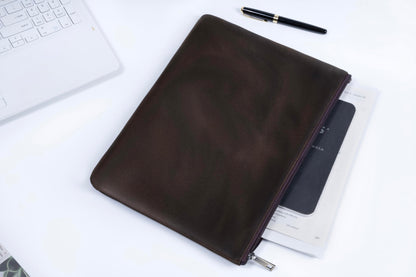 GZRHKJ Genuine Leather A4 File Folder for Document, Leather File Folder Organizer Document Holder for Men&Women, Waterproof Portfolio Envelope Folder Case