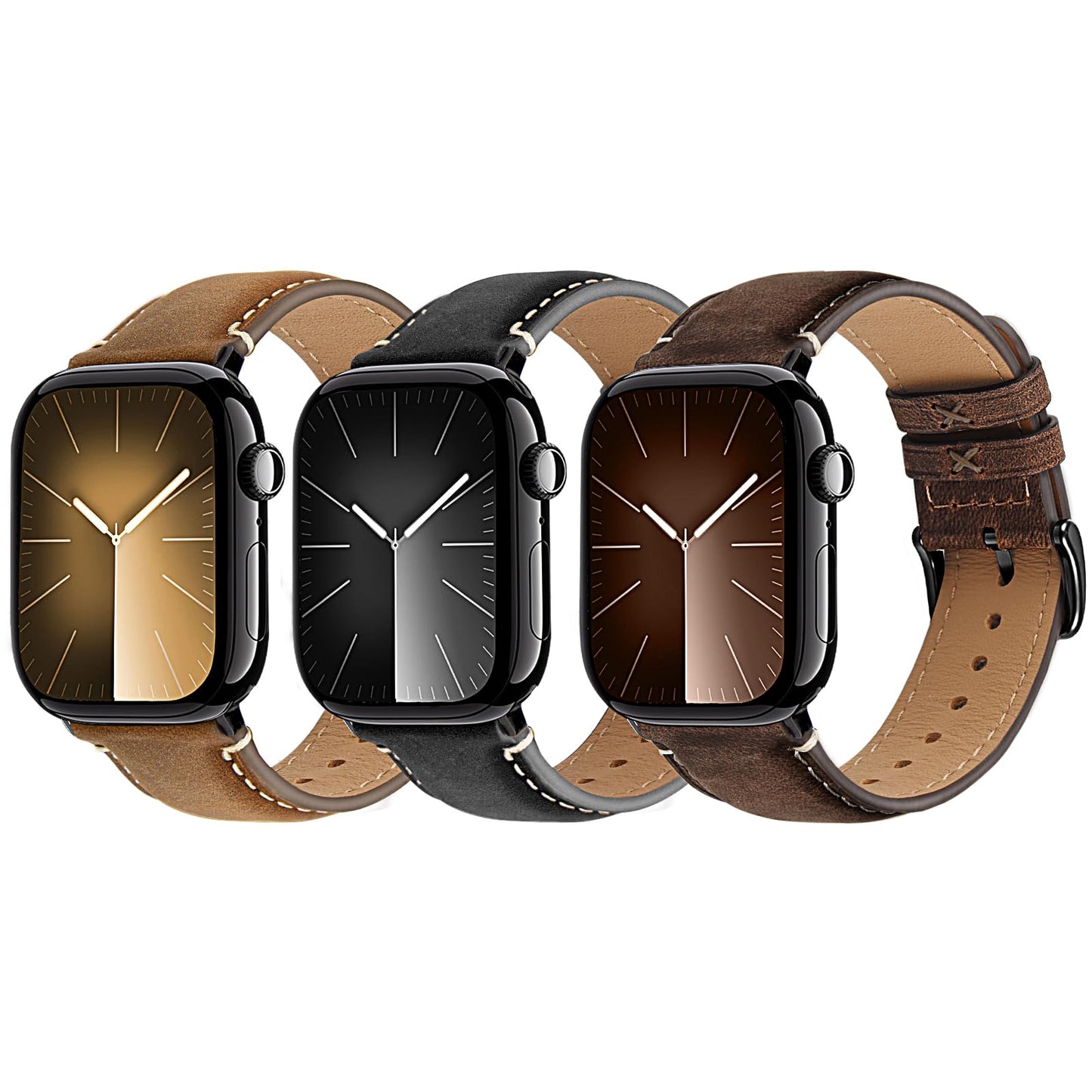 Wristitani 3 Pack Leather Bands Compatible With Apple Watch Bands 44mm 45mm 46mm 49mm 40mm 41mm 42mm for Men,Genuine Leather Replacement Straps for iWatch Ultra3/2/1 SE3/2/1 Series 11/10/9/8/7/6/5/4