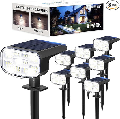 Solar Lights Outdoor Waterproof IP65, Super Bright LED, 6500K 2 Lighting Modes, Solar Powered Yard Garden Solar Spot Lights for Outside Landscape Auto On/Off -6500K,8 Pack
