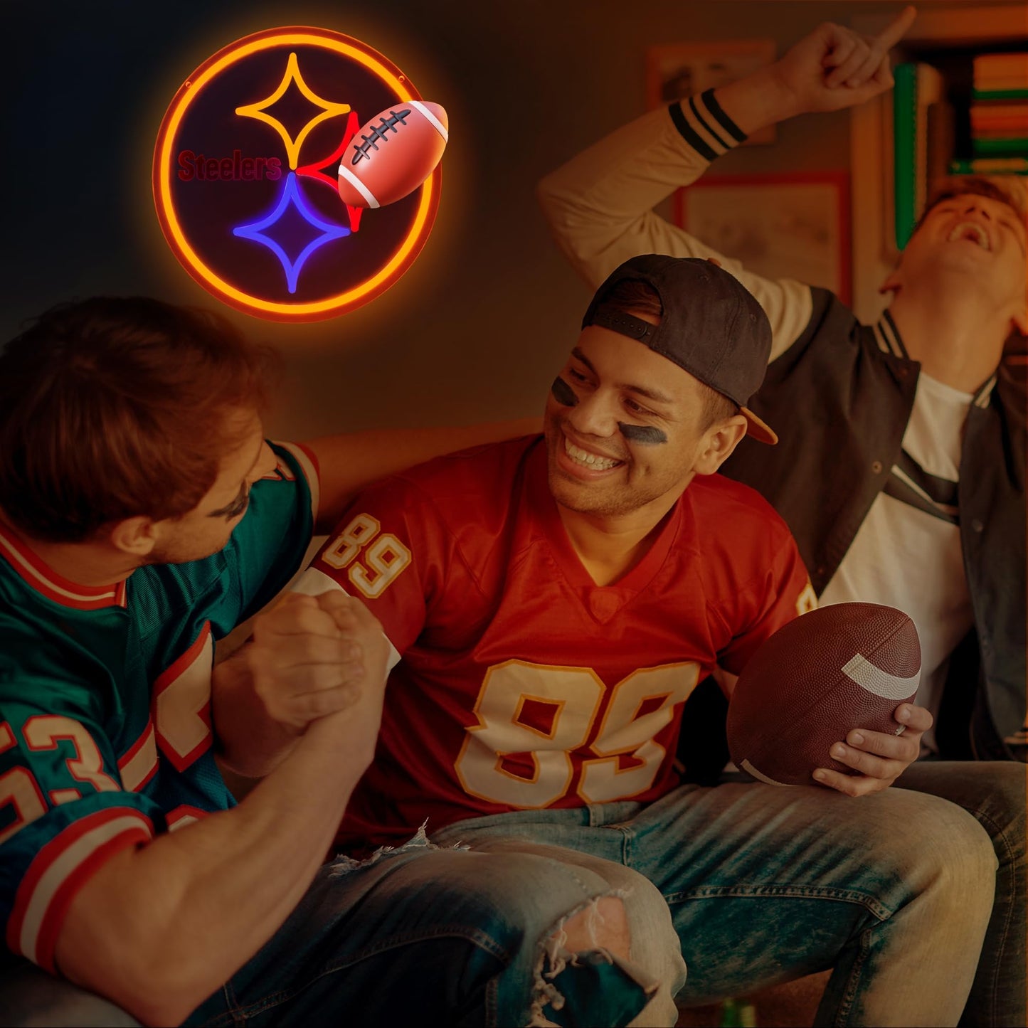 Football Team Neon Sign, Cool Dimmable Light Up Football Team Logo Hanging USB Powered for Wall Decor Art, Man Cave, Bedroom, Game Room Deco, Birthday Christmas Merch Gift for Boys Fans(Stealrs)