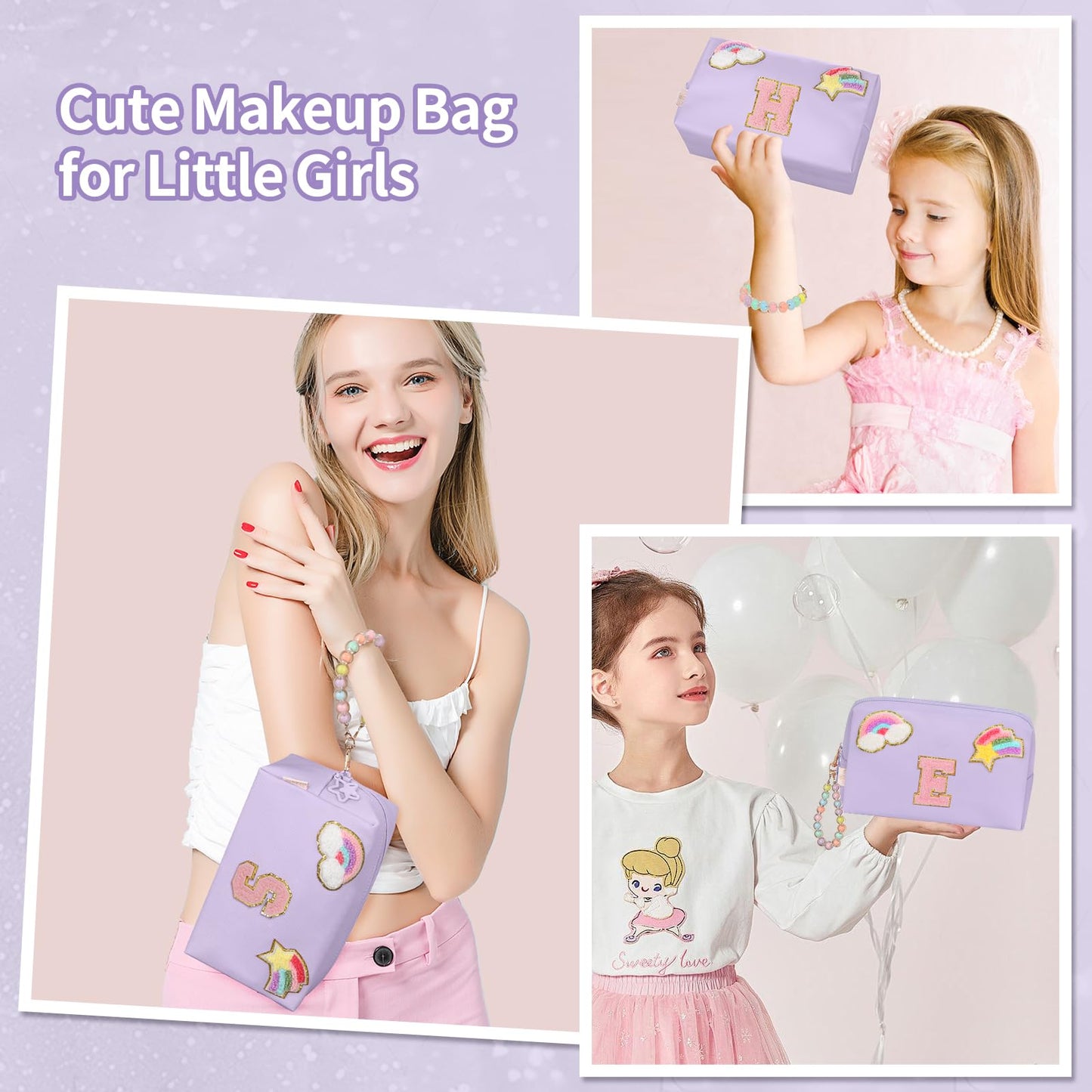 Initial Makeup Bag for Girls, Cute Makeup Bag Small Cosmetic Bag Travel Make Up Organizer Pouch, Birthday Gifts for Girls 4 5 6 7 8 9 10 11 12 13 14 15 Years Old, Teen Girls Gifts Trendy Stuff