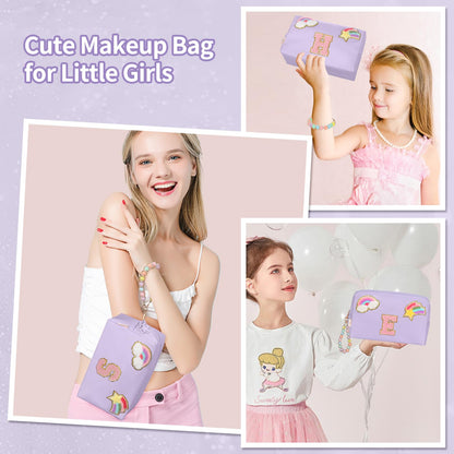 Initial Makeup Bag for Girls, Cute Makeup Bag Small Cosmetic Bag Travel Make Up Organizer Pouch, Birthday Gifts for Girls 4 5 6 7 8 9 10 11 12 13 14 15 Years Old, Teen Girls Gifts Trendy Stuff