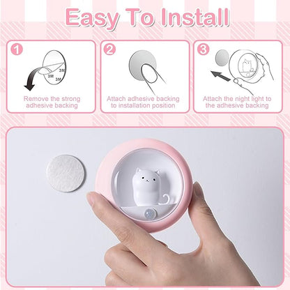 Attivolife Cat Motion Sensor Night Light, Magnetic Rechargeable Locker Wall Lamp with Dimmable, Portable Warm White LED Bedroom Light, Cute Decor for Girl Bathroom Hallway Stair Kitchen Wardrobe