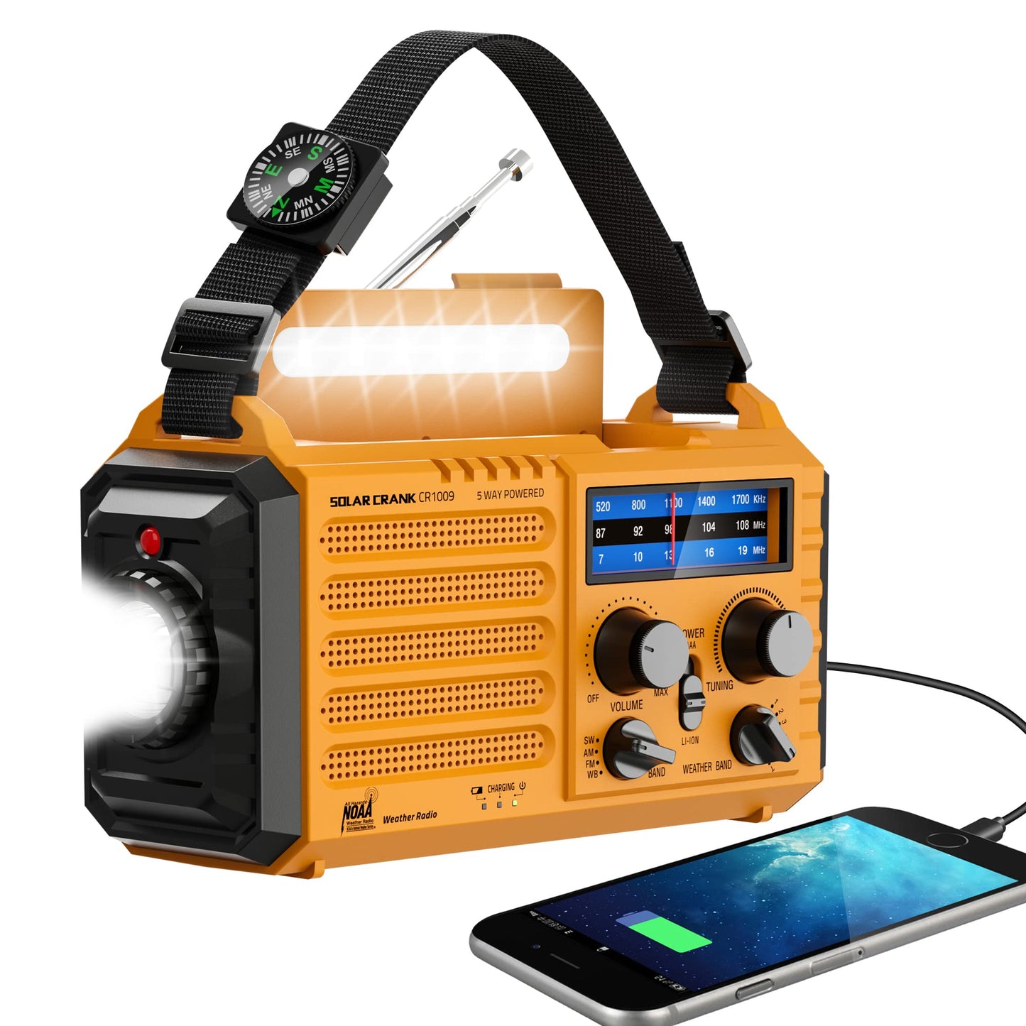 Eoxsmile Emergency Radio with NOAA Weather Alert– 5000mAh Solar Hand Crank Portable AM/FM Shortwave Radio, Rechargeable Battery, USB Charger, Flashlight, SOS Alarm for Home Outdoor Hurricane Survival