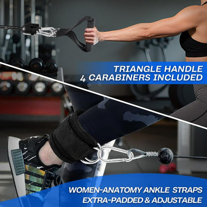 10-in-1 Cable Machine Attachments Set for Gym - Includes Tricep Rope, V-Bar, Straight Bar, D-Handle, Ankle/Wrist Straps, Storage Bag - Compatible with LAT Pulldown & Home Gym Cable Machines