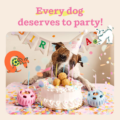WOOF Party Pupsicle - Long-Lasting Interactive Dog Toys for Boredom - Low-Mess Design - Birthday Gifts for Dogs - Large Dog Toys - Party Pink