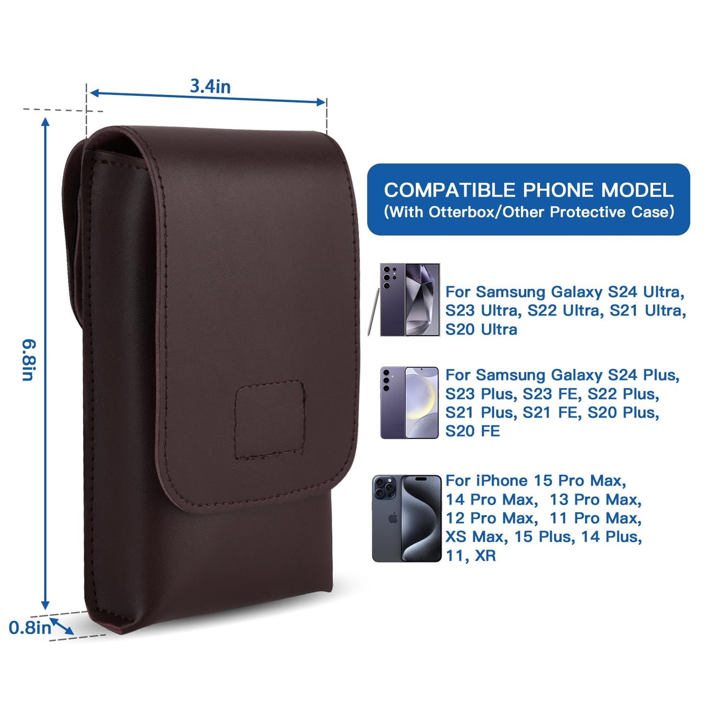 CaSZLUTION Phone Pouch for Cosplay - Ultra Fiber PU Leather Phone Holster Case with Belt Loop Keeper, Costume Accessory for Halloween, Conventions & Roleplay (Brown - L)