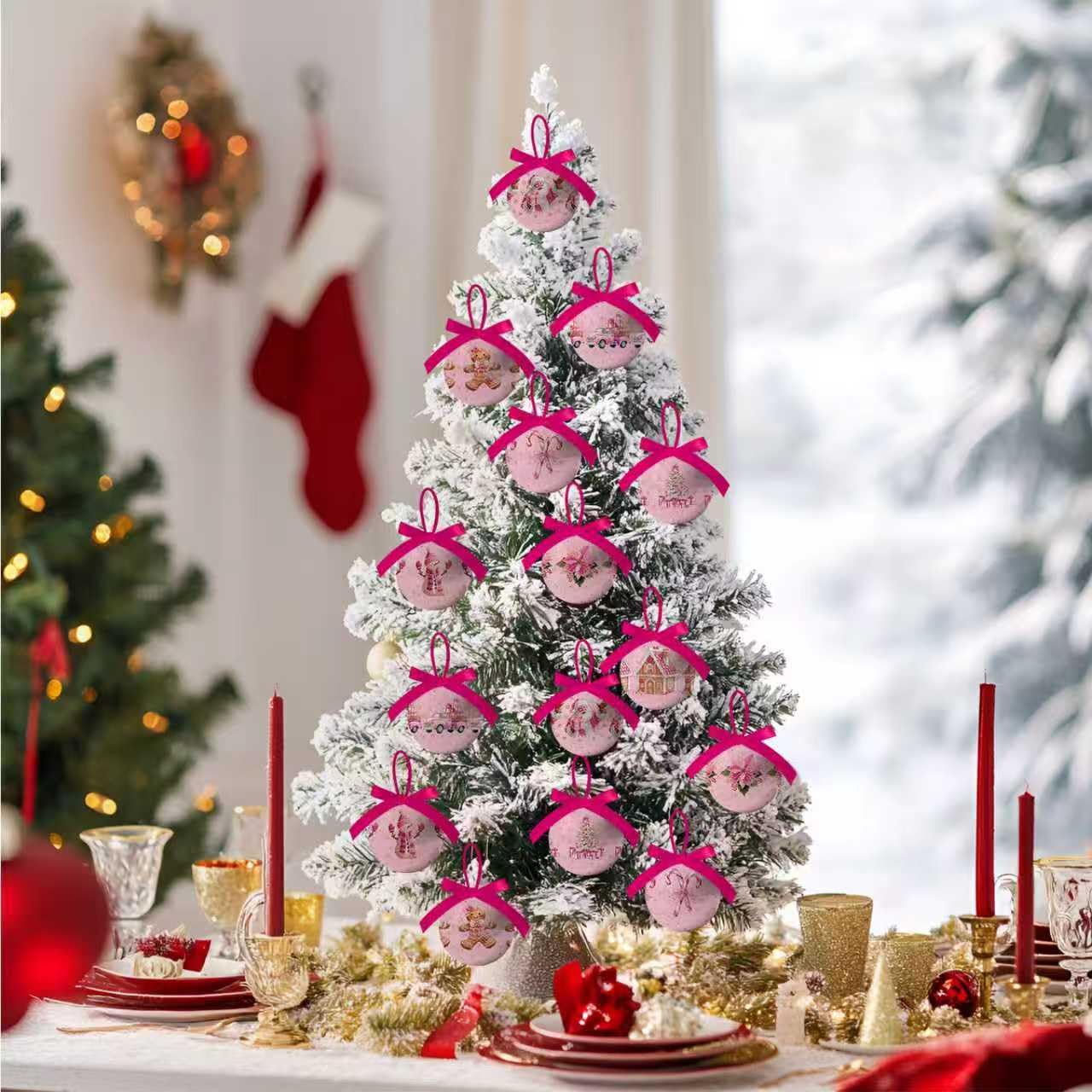 Pink Christmas Decor - Pink Christmas Tree Decorations Snowman Santa Candy Hanging Ornaments Balls, Cute Decorations Ball 1.18 Inch for Xmas Tree Party Home Holiday，Xmas Gifts Set of 16Pcs