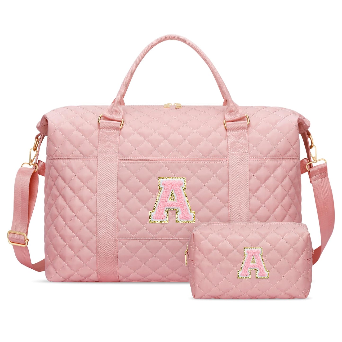 Gifts for Teen Girl, Initial Travel Duffle Bag, Personalized Women Weekender Overnight Bags, Gift for Daughter Kid Mom Friend College Girl Graduation Teacher（Pink,A)