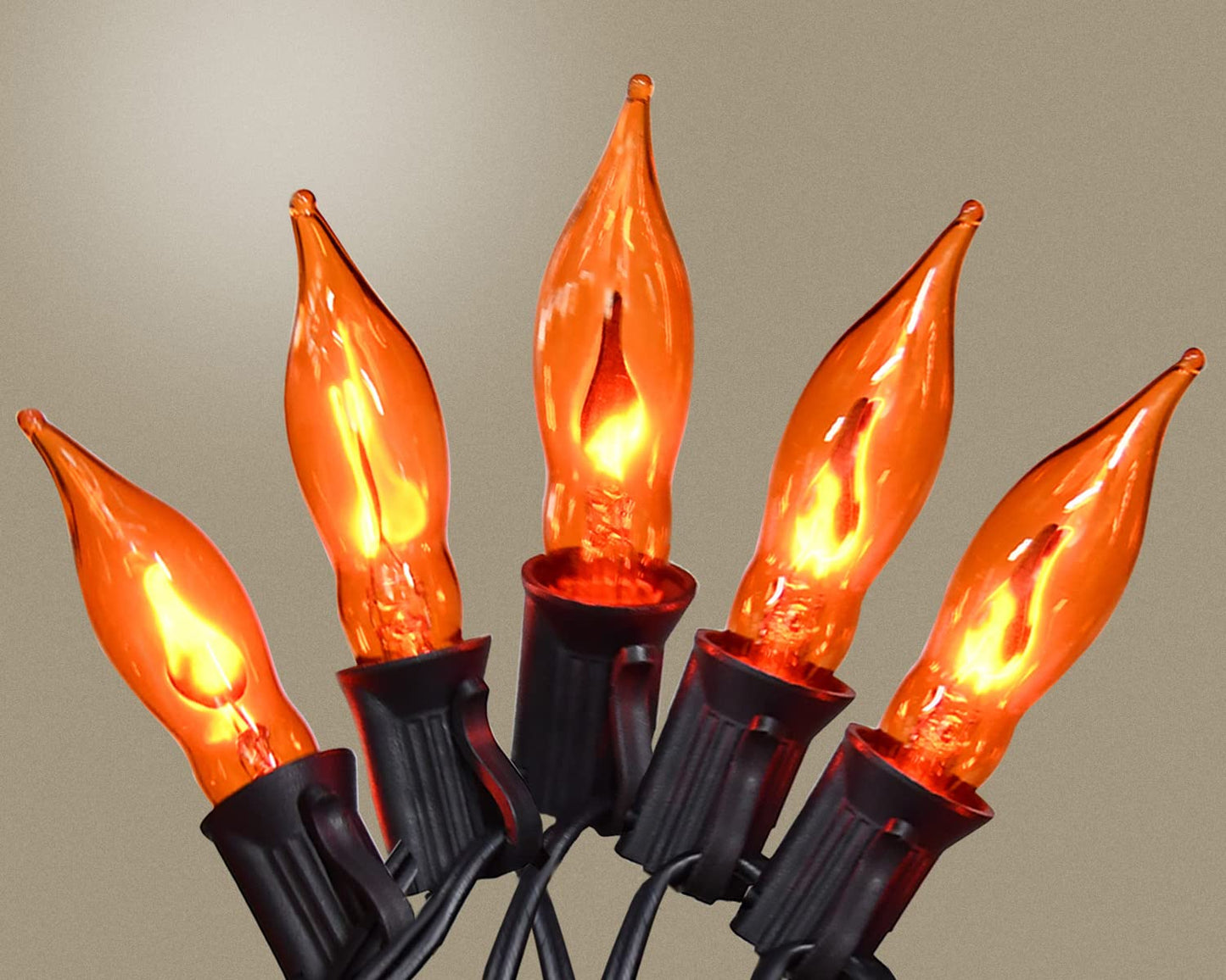 Glowzy Halloween Lights Flickering Flame String Lights with 12 Pack C7 Orange Flame Light Bulbs (2 Spare), 12.8Ft Orange Flame String Lights for Indoor Outdoor Home Party Yard Halloween Decorations