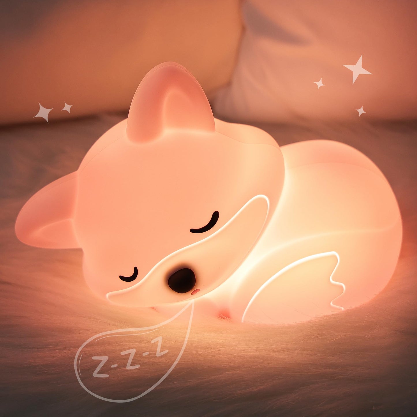 Okayera Fox Lamp for Girls, Pink Silicone Squishy Fox Shaped, 20 Mins Auto-Off Rechargeable Dimmable Night Light, Fox Gifts for Nursery Baby Girl Women, Christmas White Elephant Gifts Idea