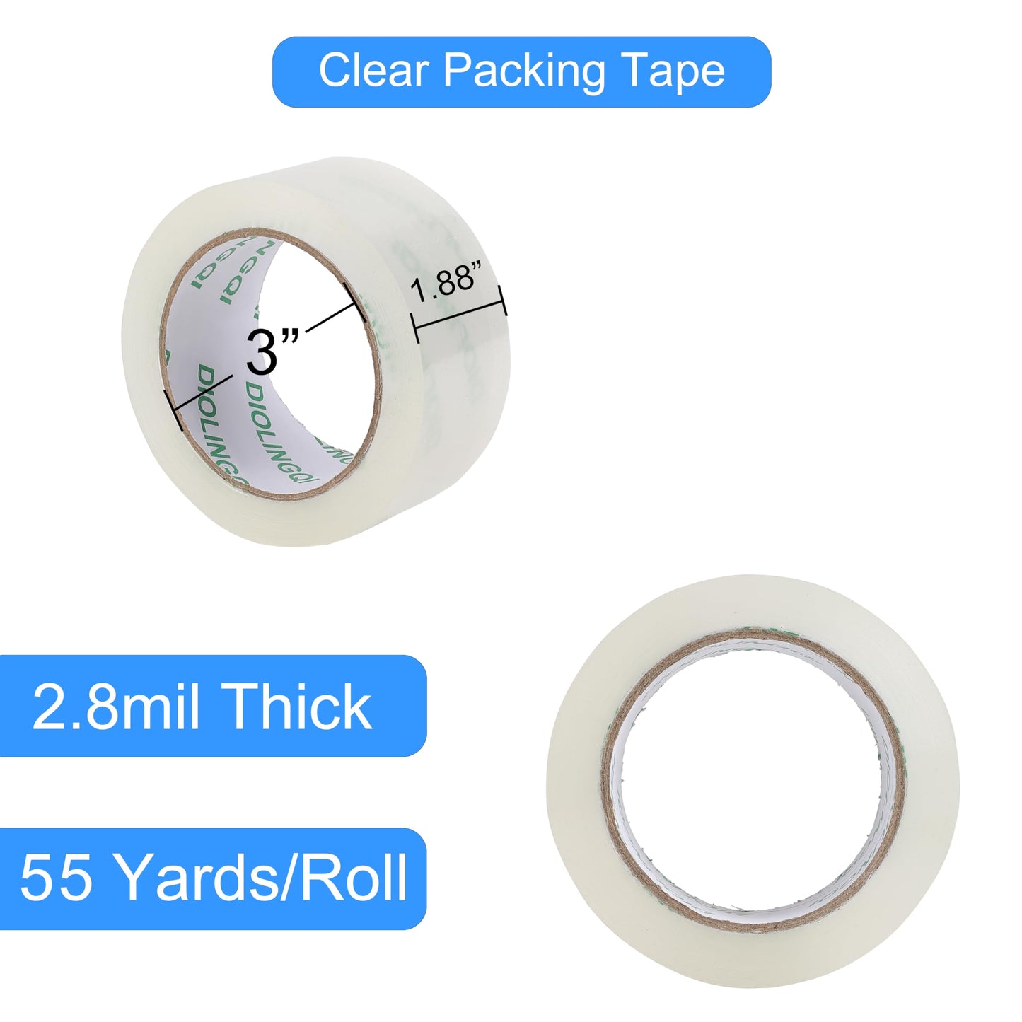 DIOLINGQI 36 Rolls 55 Yards Roll, Total 1980 Yards Clear Heavy Duty Packing Tape for Shipping Packaging Moving Sealing, 2.8 mil Thick, 1.88 inches Wide