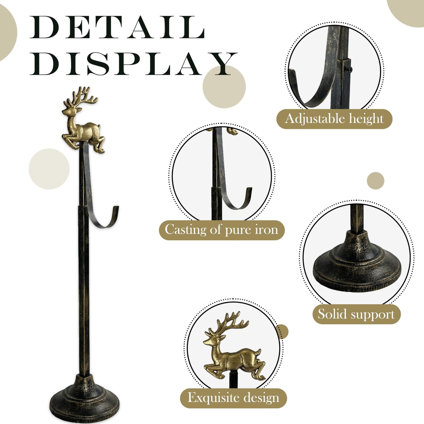 Linton Arts Adjustable Cast Iron Reindeer Wreath Stand – Front Door Wreath Hanger & Display Hook,Wreath Stands for Display, Hats & Ornaments, Christmas Holiday Doorway Decor【wreath stand】
