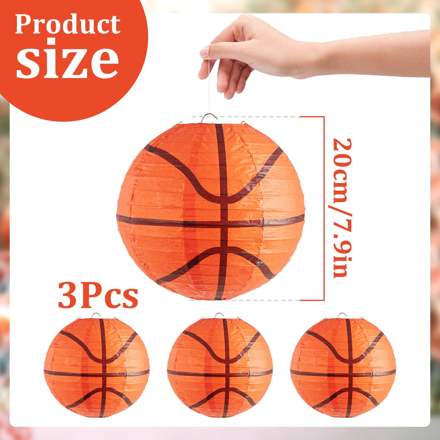 Basketball Decorations Paper Lanterns,Basketball Birthday Party Decor, Basketballs Centerpieces for Table, 3 PCS 8''