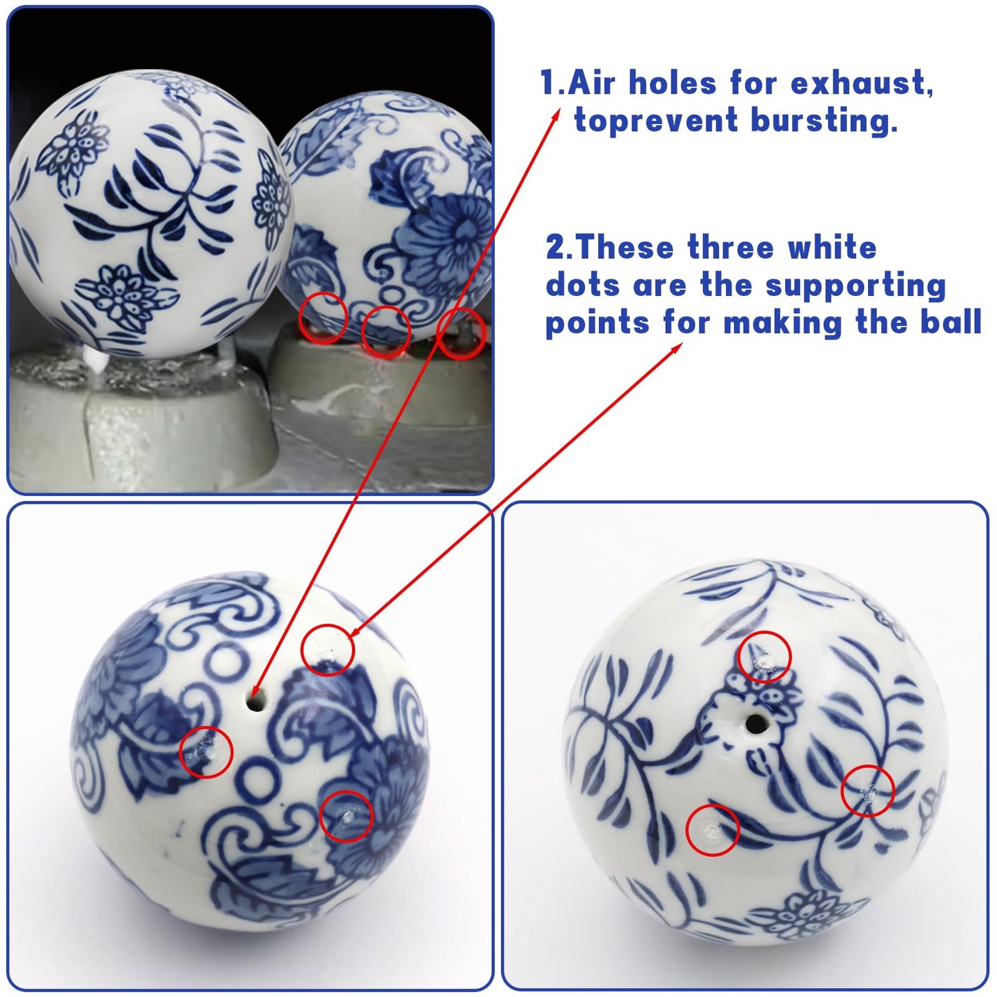 CX Mpapali 6PC Balls Ceramic - Decorative Blue Balls for Centerpiece Bowls, Tray Bowls, and Baskets. Ideal as Decorative Gifts for vases, Dining Tables, Christmas, Halloween and Wedding Party(C)