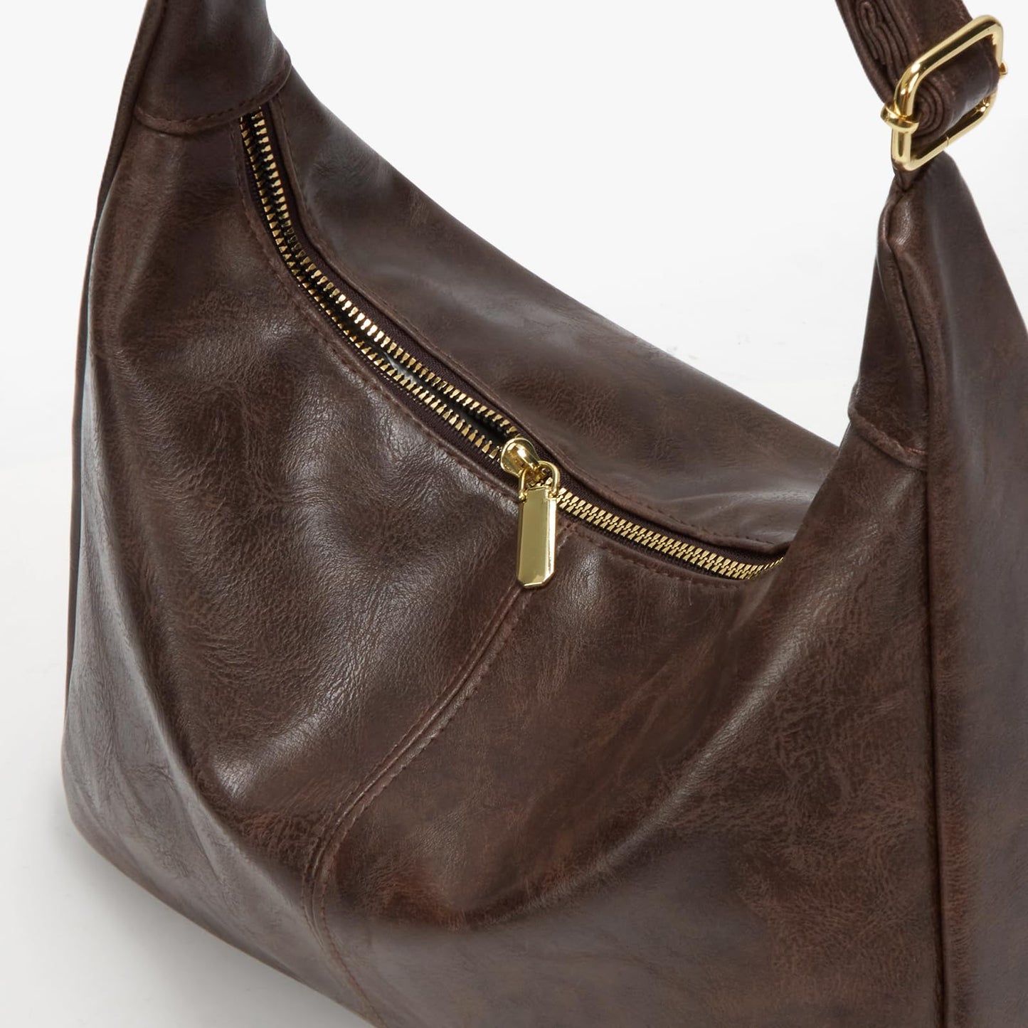 Brown Shoulder Bag for Women,Brown Leather Purse Slouchy Hobo Bags Everyday Purse Daily Commuting Bag with Zipper
