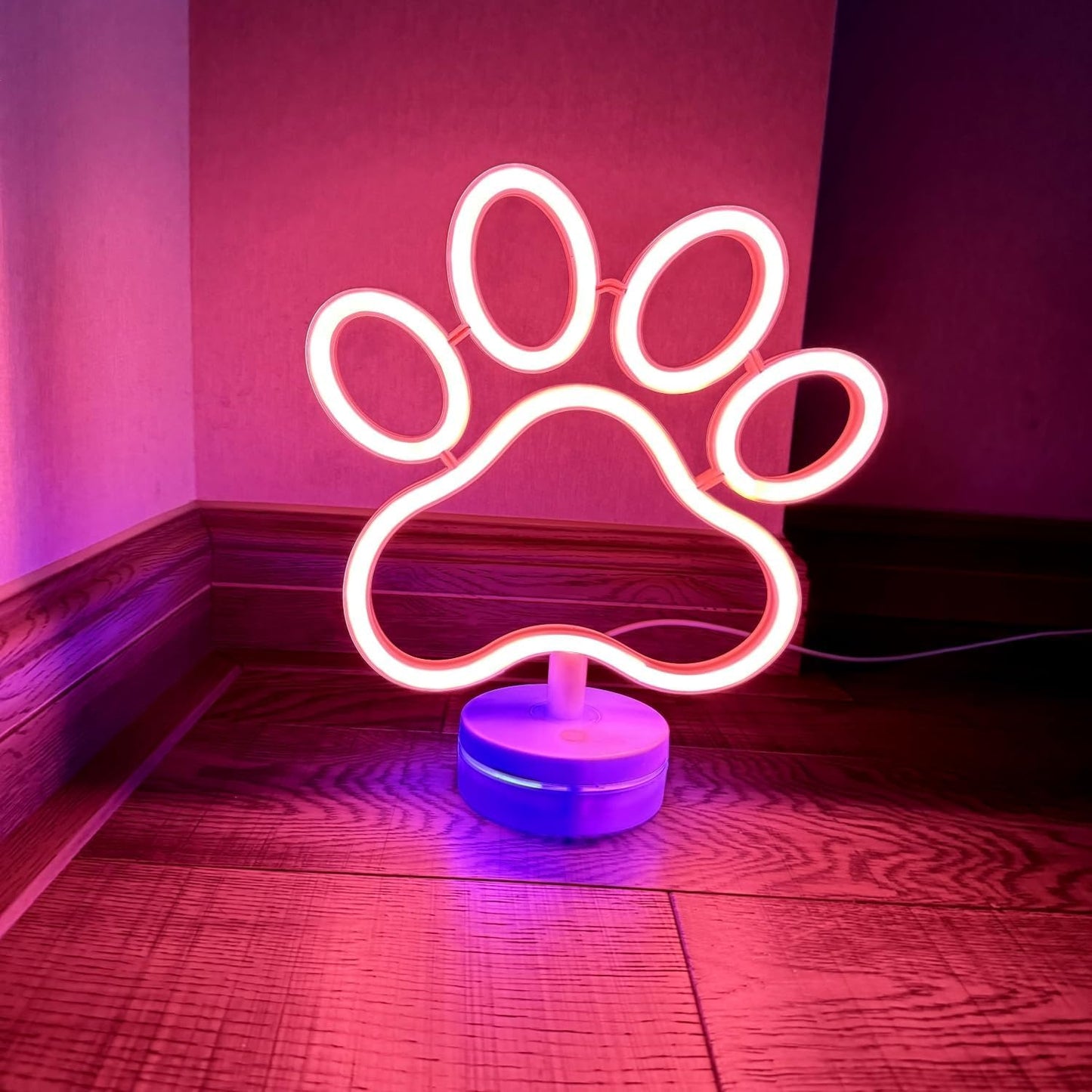 Dog Paw Neon Sign Lamp Dimmable LED with Standable Base and Touchable Switch,USB or 3-AA Battery Powered Neon Signs LED Desktop Wall Decoration for Party, Bedroom ，Birthday Christmas Gift