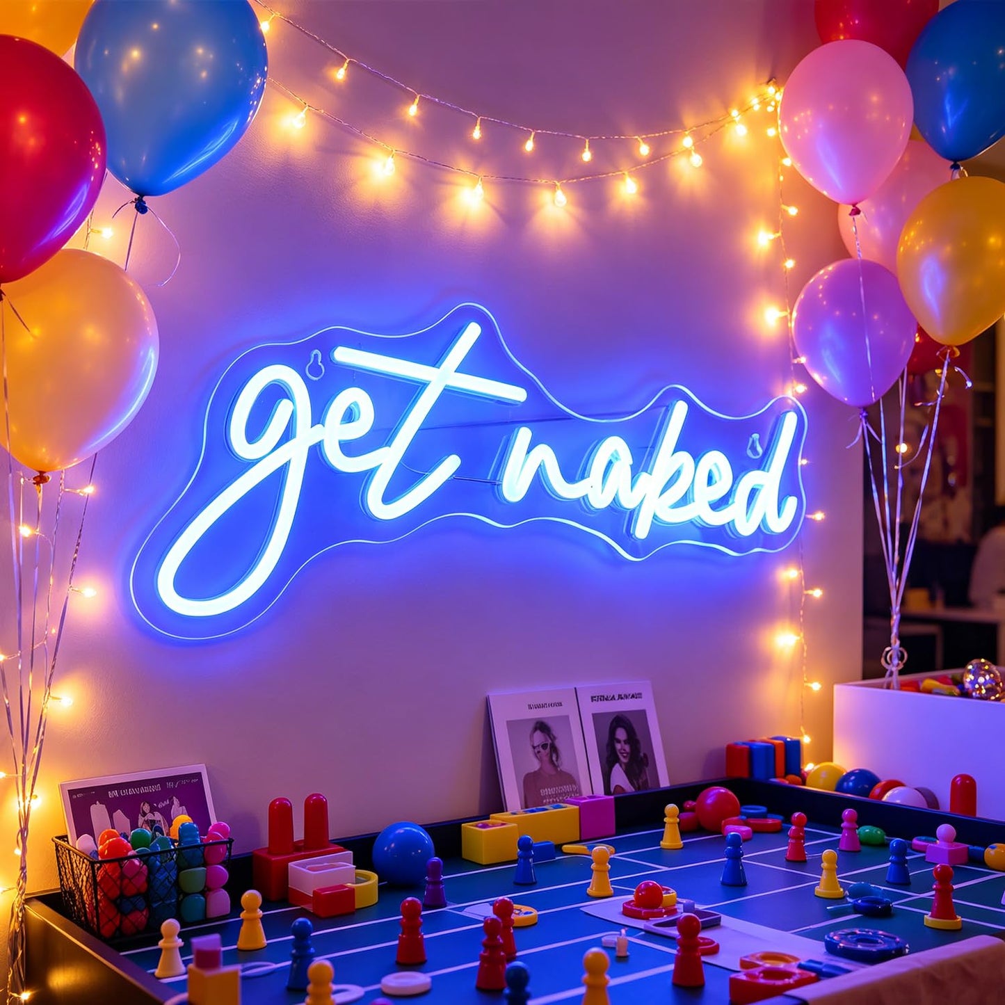 QiaoFei Led Get Naked Neon Sign Letters USB Powered Neon Lights for Room Home Bar Art Wall Decor Party Window Living Room Decor Christmas Gift (Blue)
