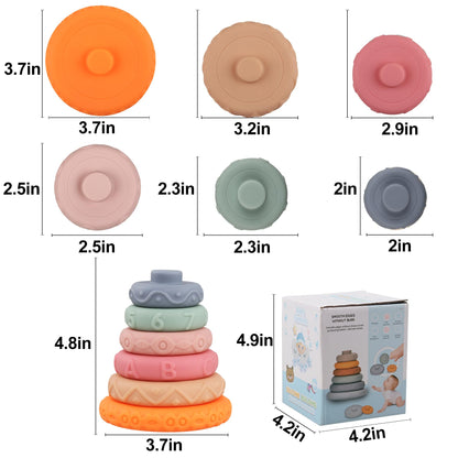Miawow 6 Pcs Stacking Rings Soft Toys for Babies Newborn 0-18 Months 1 Year Old Girls Boys - Toddler Sensory Educational Montessori Baby Blocks - Infant Development Teething Learning Easter Basket