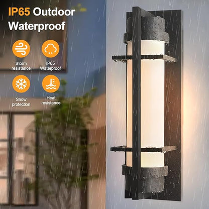 ALVIME 15 inch Large Outdoor Wall Sconce, Exterior Lighting Fixtures, Waterproof Modern Outdoor Wall Light, Black Outside Sconce Lights for House, Entryway, Patio, Garage, E26 Base&Etched Opal Glass