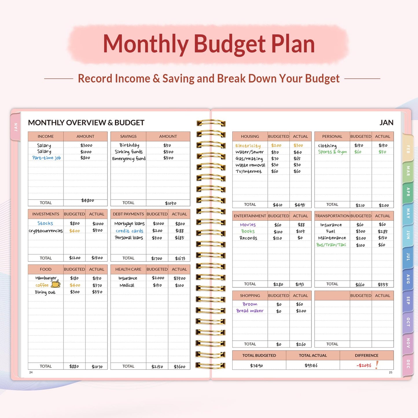 2026 Budget Planner - Monthly Budget Book from JAN 2026 - DEC 2026 with Expense Tracker Notebook, A4 Size (8.5" x 11") Bill Organizer & Finance Planner Account Book to Manage Your Finances, Pink