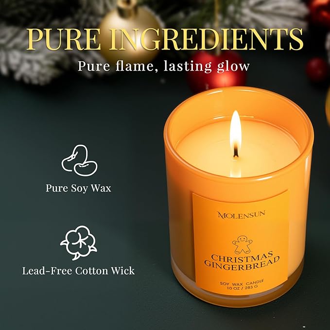 Christmas Gingerbread Candle, 10oz Soy Scented Candle for Home, Christmas Birthday & Holiday Gifts for Women & Men, Long Lasting 50+ Hour Clean Non-Toxic Burn, Elegant Winter & Christmas Home Decor