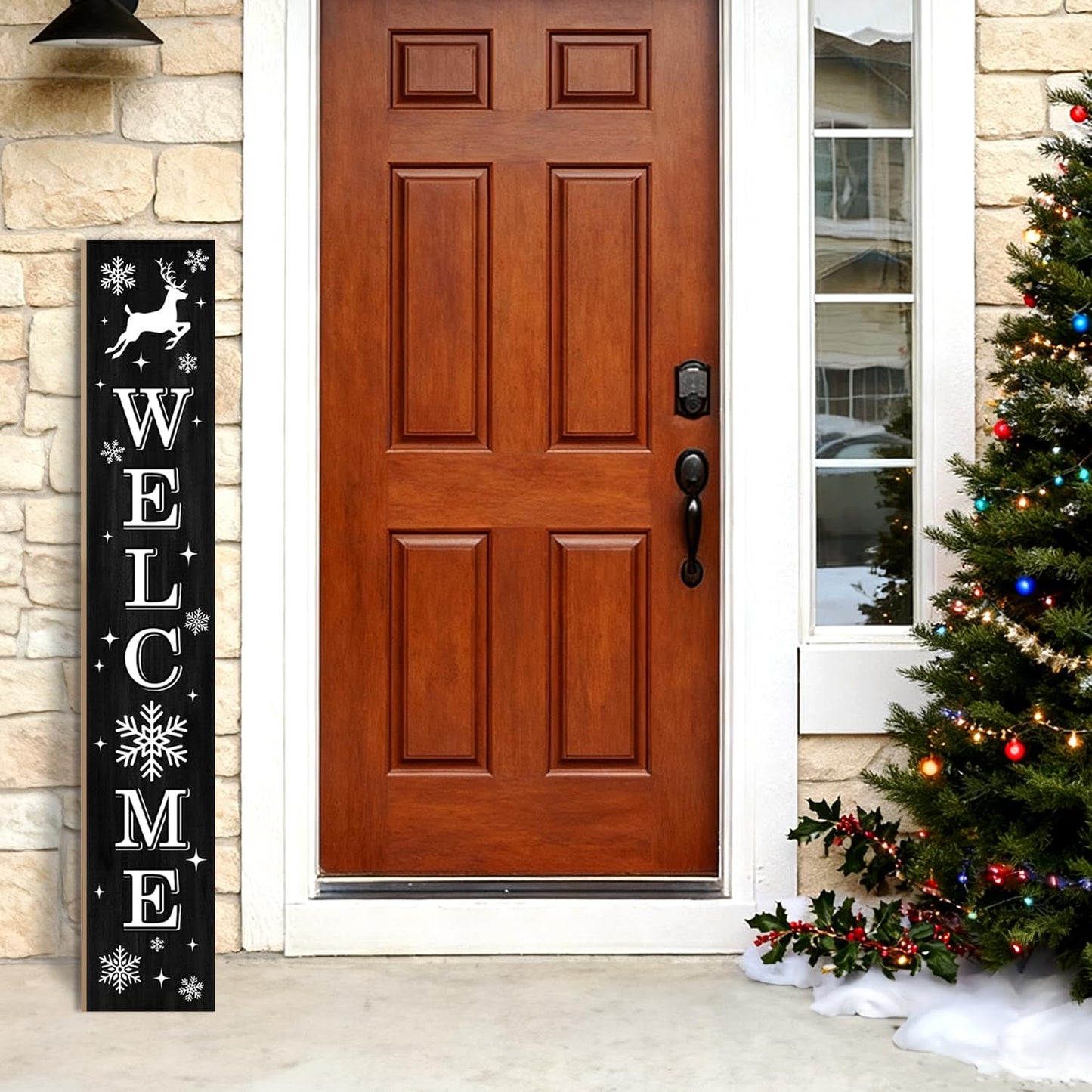Christmas Wooden Porch Sign 47" Elk Large Welcome Sign for Winter Home Decoration Front Door Yard Xmas Party Decor