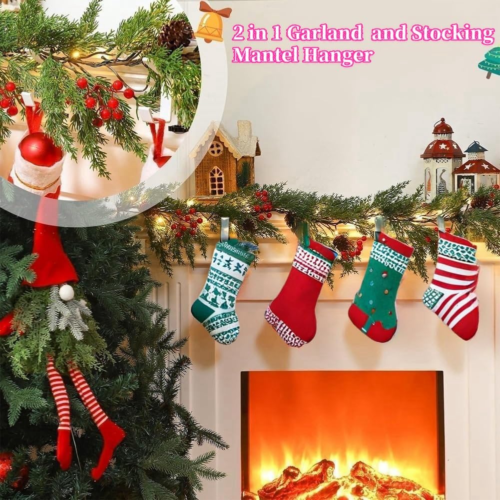 2 in 1 Garland Hangers and Fireplace Stocking Holders，Mantel Hanger for Garland Hooks for Christmas Adjustable No Drill Mantle Hooks Stocking Hanger for Fireplace Xmas Holiday Home Party Decoration