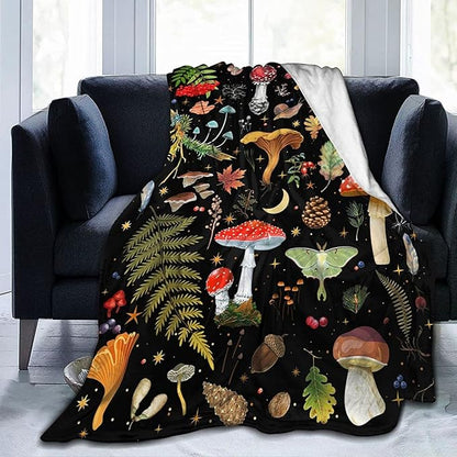 Mushroom Flannel Fleece Bed Blanket Throw Blanket Lightweight Cozy Plush Blanket for Bedroom Living Rooms Sofa Couch 60"X50"