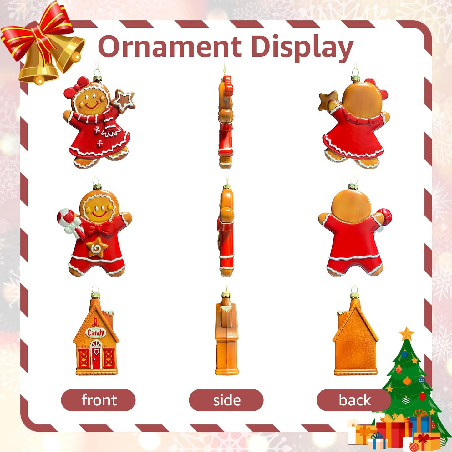 IGERI 3pcs Gingerbread Christmas Tree Ornaments Set 2025 House Shatterproof Ornament 3D Decorations Indoor Unique Decor Gifts for Grandkids