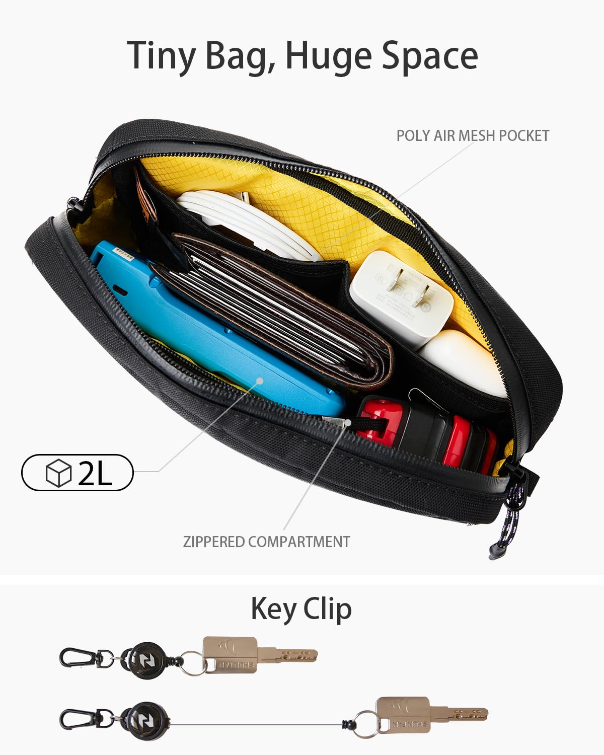 2L Sling Bag for Men & Women - Anti-Theft RFID Blocking Fanny Pack with Lockable Zippers, Water Resistant Lightweight Crossbody Bag for Travel Hiking Running Gym Walking Daily Use(Black)
