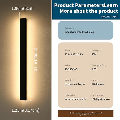 2 Pack 57inch Outdoor Wall Lighting Fixtures, 3000K-6000K Modern Dimmable LED Wall Sconce with Remote Control, IP65 Waterproof, Exterior Linear Wall Light for Yard, House, Patio, Garden