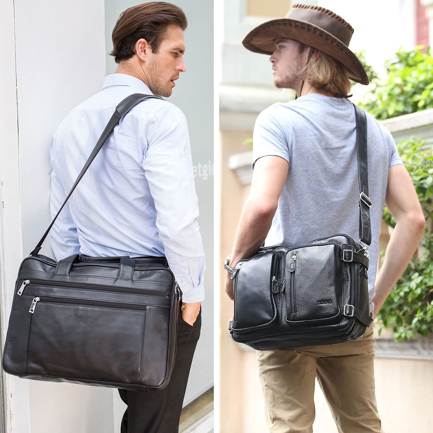 Masa Kawa Full Grain Leather Shoulder Strap - Replacement Bag Straps for Laptop Briefcase, Messenger, Duffel, Crossbody, Travel Bags